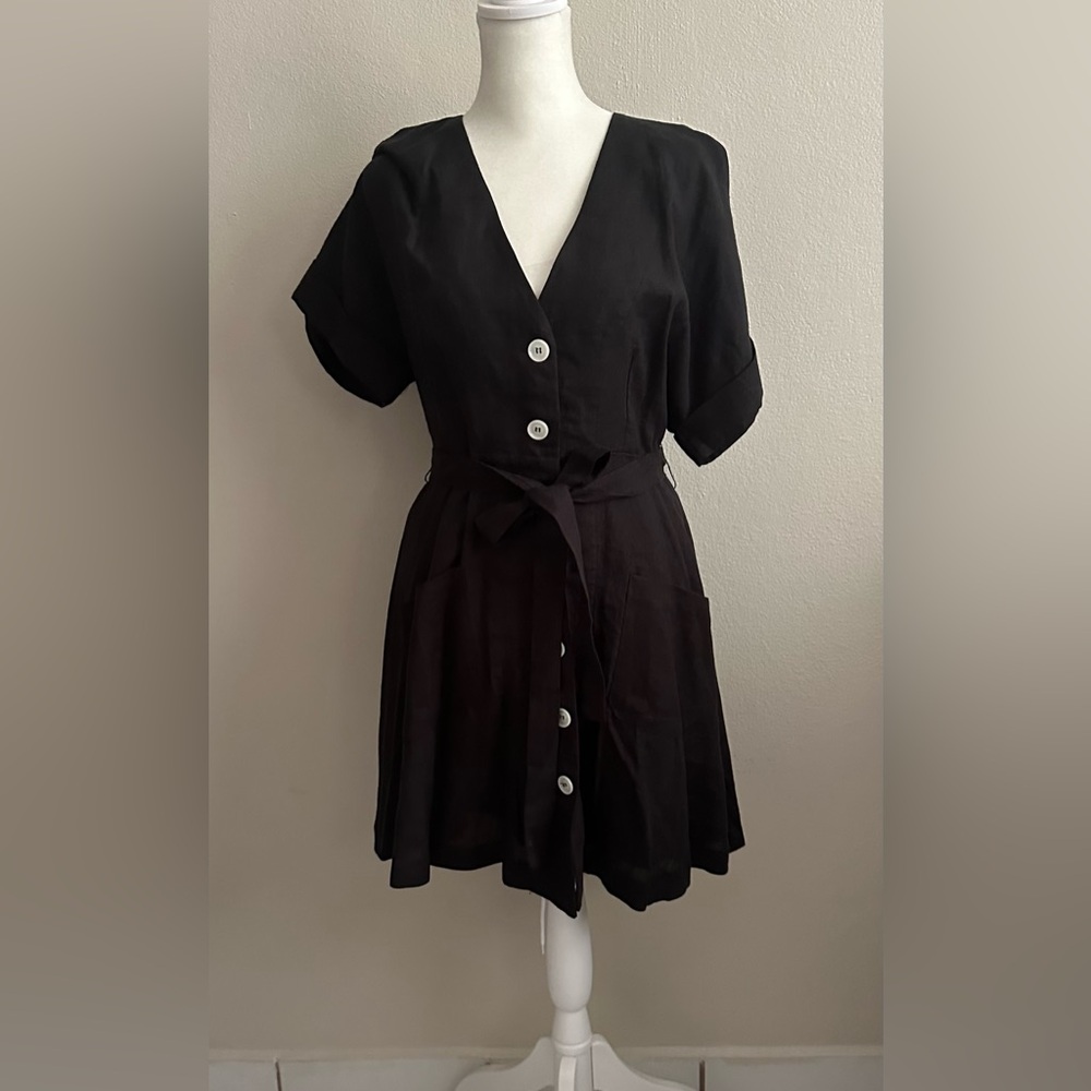 Olivaceous Black Button-Up Mini Dress